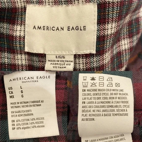 AMERICAN EAGLE Women Cozy Cabin Cropped Flannel Size Large Plaid Upcycled Grunge - Picture 9 of 14